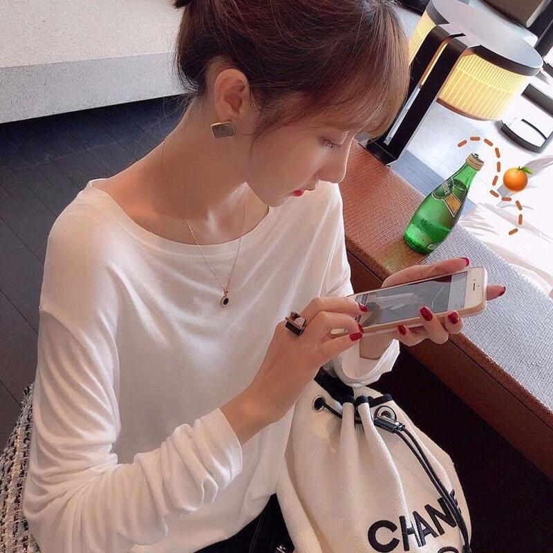 白色长袖T恤女2025秋季新款韩版宽松休闲上衣洋气减龄内搭打底衫