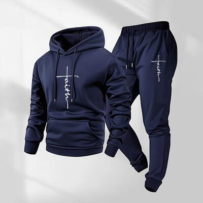 Men Faith Hoodie Drawstring Track Pants Set Casual Athletic