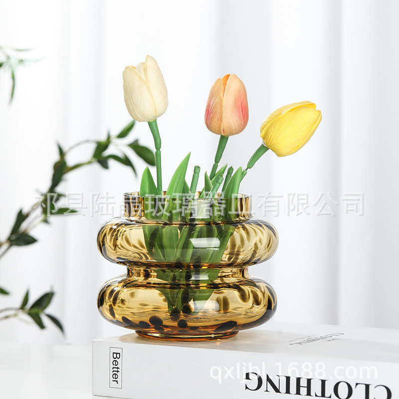 中古彩色玻璃花瓶 北欧风格水晶玻璃花瓶 手工家居装饰花瓶摆件
