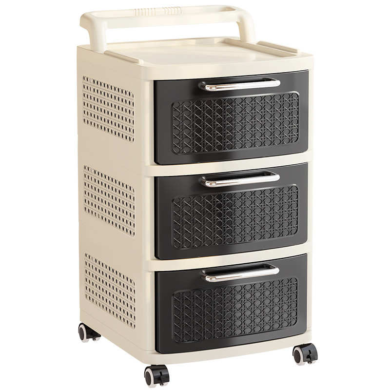 中古风收纳柜抽屉式客厅零食柜卧室落地带轮床头柜可移动置物架大