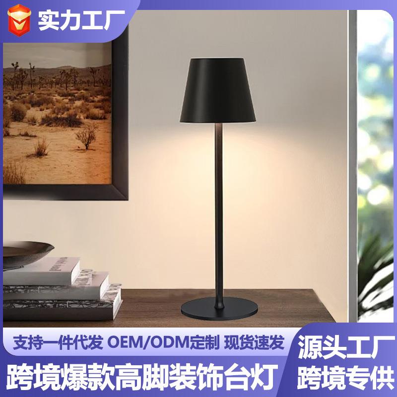 LED简约现代五金装饰高脚台灯卧室床头触摸开关USB充电小夜灯跨境