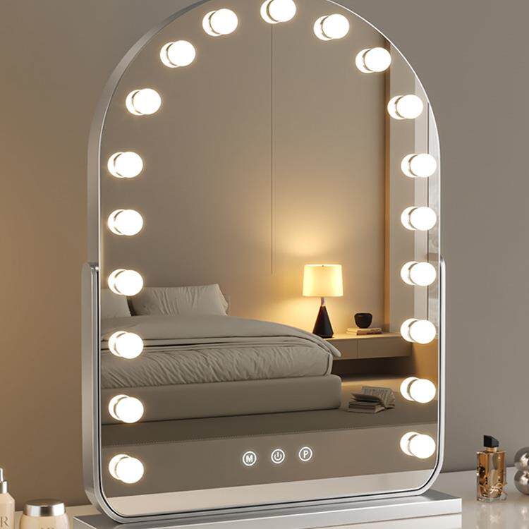 化妆镜带灯台式桌面led灯泡高清大号卧室可旋转梳妆镜充电美妆镜