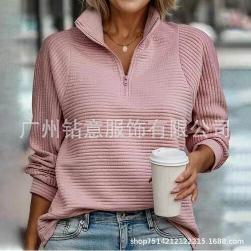 Uniform color and size women's zipper collar hoodie