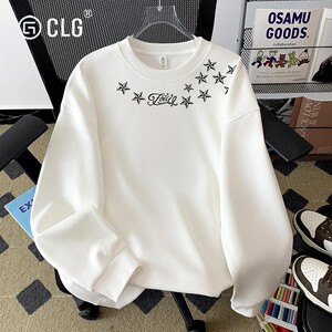 香港CLG潮牌国潮高街五角星印花圆领卫衣秋冬新款百搭长袖打底衫