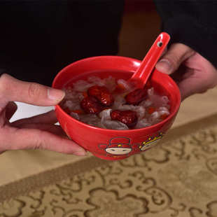 家用中式 结婚陶瓷碗套装 红色喜庆2碗2勺2筷子组合陪嫁4.5寸饭碗