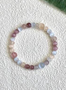 「蝶雾寻花」新中式猫眼石串珠手链精致复古显白草莓手串女马卡龙