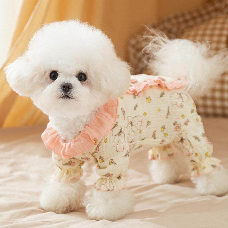 日本进口婴儿纱包肚衣狗狗衣服四脚泰迪比熊宠物睡衣小型犬护肚衣