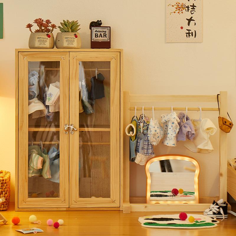 棉花娃娃衣橱衣架收纳盒20cm娃用衣服展示柜子公仔挂衣柜置物架子