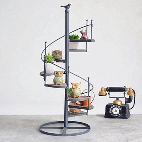 欧式铁艺楼梯花架落地式旋转多层梯式小鸟置物架阳台客厅花盆架子