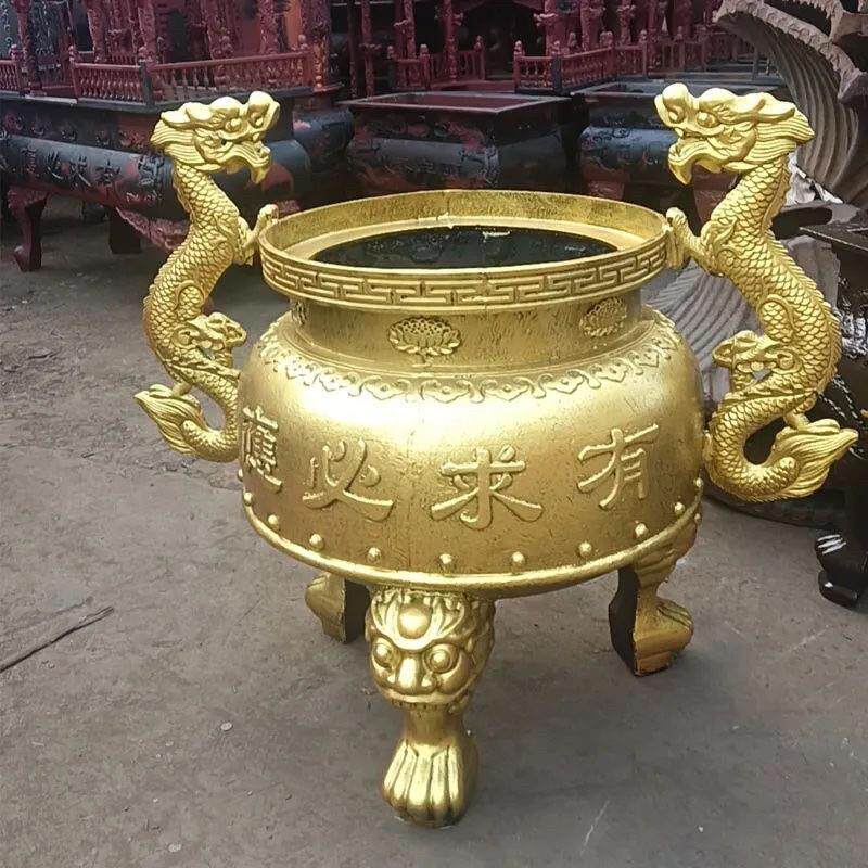 圆形大型铸铁香炉寺庙铁铸造双龙烧纸室内外家用祠堂案桌供奉鼎