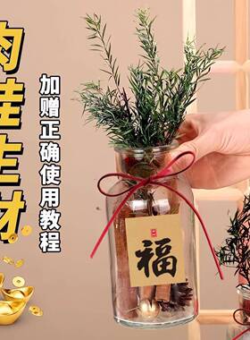 肉桂生财摆件玻璃瓶中式招财花瓶办公室桌面装饰摆件乔小红薯同款