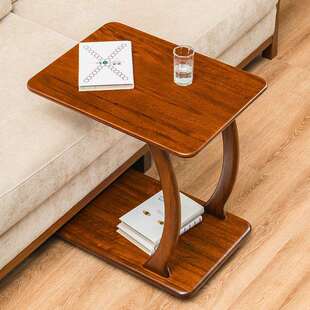 乌金木实木客厅沙发边几可移动轻奢感C型茶几带轮角几床头rωrω