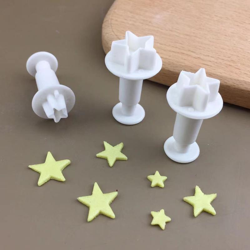 3PCS迷你五角星糖花压模 五角星弹簧压模 DIY烘焙翻糖蛋糕模具蛋