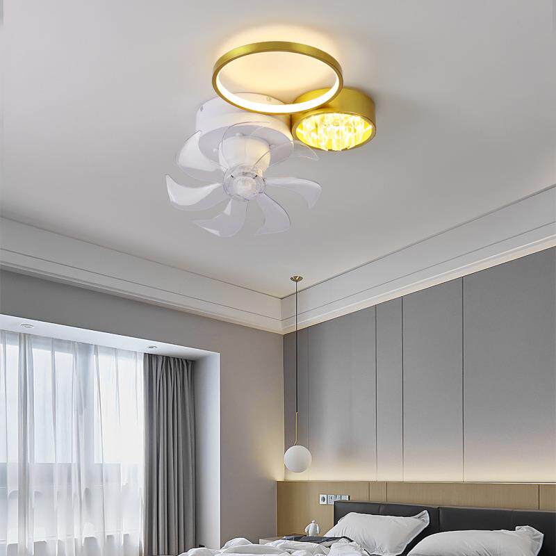 北欧摇头风扇灯客厅吊扇灯新款静音大风力吸顶灯简约隐形电扇灯具