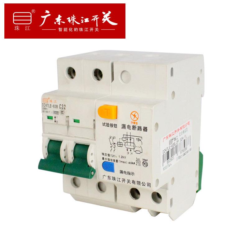 珠江开关 DZ47LE 2P 6-63A 断路器 防雷浪涌保护器 漏电空气开关