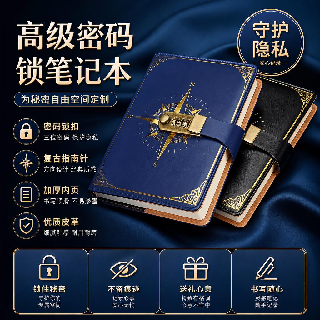 日记本成人高级密码复古带锁隐私横线笔记本A5记事本加厚日韩文具图片
