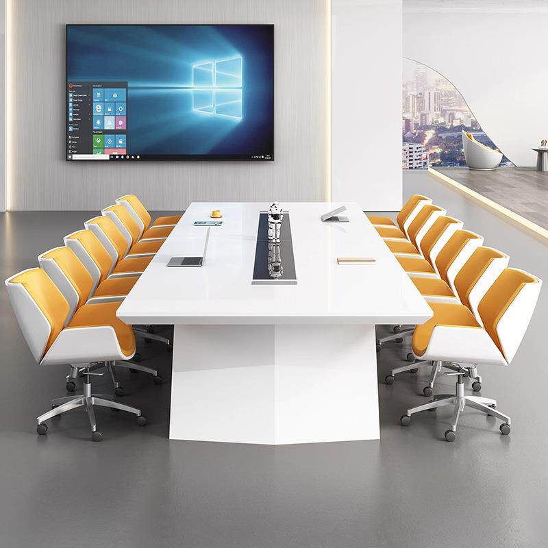 简约现代大型会议桌创意桌白色烤漆办公桌办公室会客桌椅组合桌