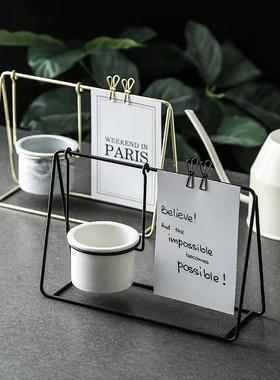 金色黑色铁艺摇篮花器创意秋千陶瓷花盆明信片相框架多肉植物盆栽