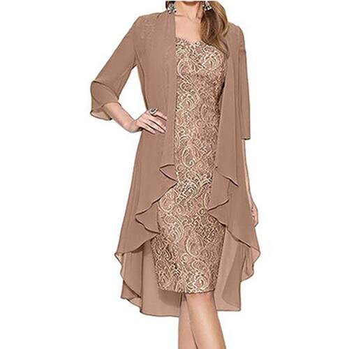 Formal Dress Set Women Outfit Elegant Flower Pattern Lace Vi