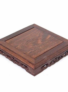 实木摆件底座工艺品花盆奇玉石木质底托鸡翅木茶壶花瓶长方形木托