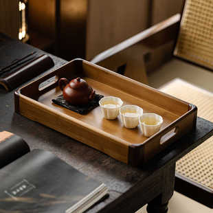 复古茶点盘长方竹制茶盘茶托盘家用简约茶几茶点收纳盘 观岚中式