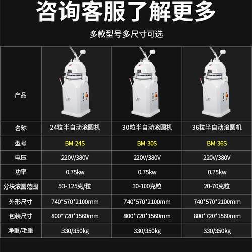 商用多能半自动分割滚圆机 功包蛋糕汉堡面团30 24461块粒分面滚