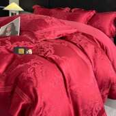 欧式 轻奢感贡缎新婚庆床上四件套红色结婚水洗棉提花被套床单