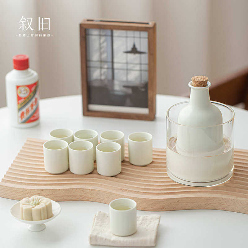 老式清酒家用黄白 烫酒奶油冰器温酒壶ins陶瓷酒具套装分叙旧酒杯