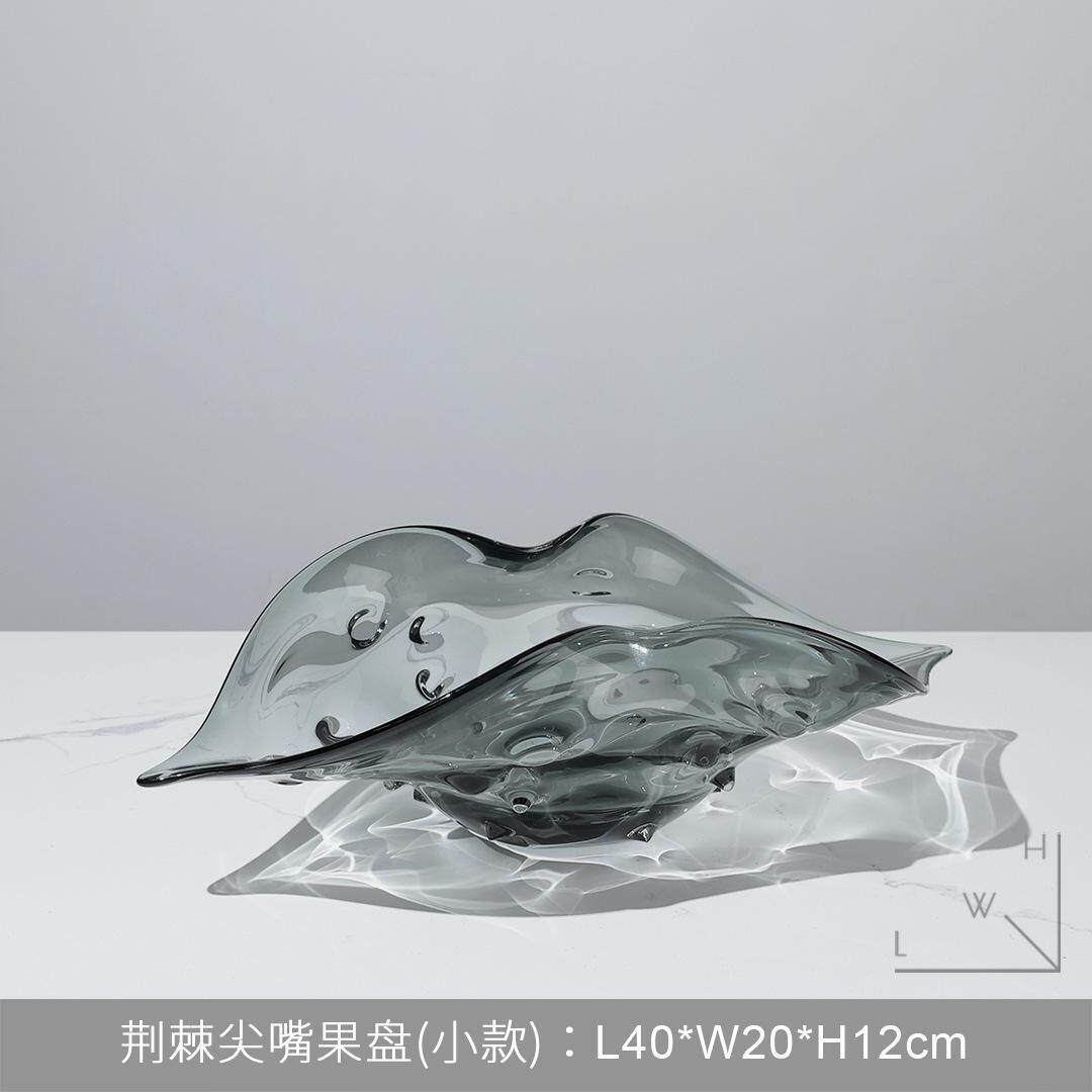 现代简约玻璃水果盘样板房酒柜摆件样板房间软装琉璃托盘摆设
