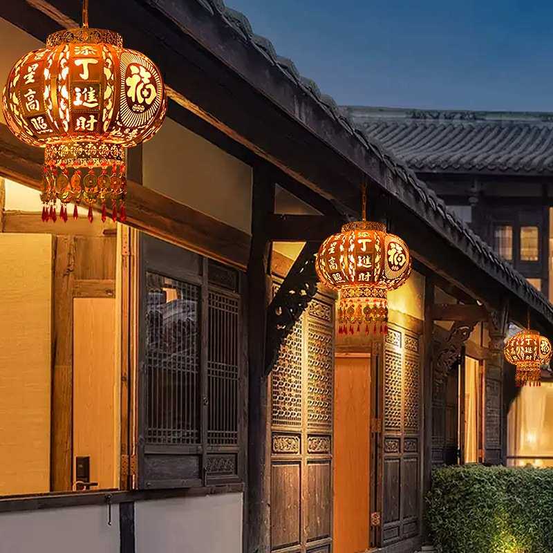 2024新款春节红灯笼装饰插电大门口阳台中式乔迁结婚LED旋转灯笼