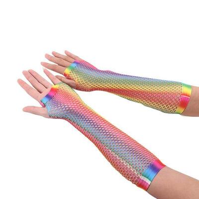 Rainbow Mermaid Arm Sleeves Fish Scale Pattern Printed Finge
