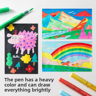 美乐童年彩虹屋儿童直液丙烯笔不渗透可堆叠彩色水彩笔生日礼物