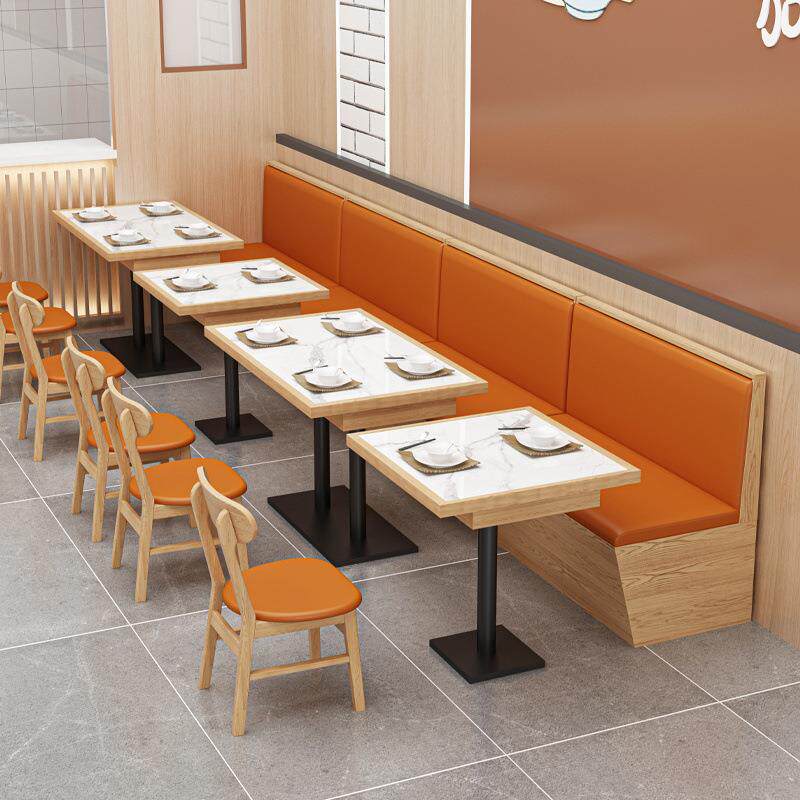 商用实木岩板快餐桌小吃馆烧烤店奶茶早点餐饮饭店餐桌椅组合
