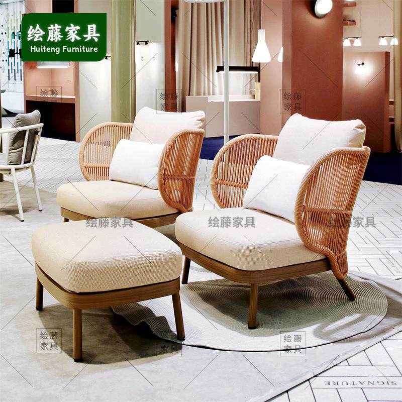 沙发藤编庭院单人高靠背躺椅藤椅茶几组合民宿售楼部家具双人位