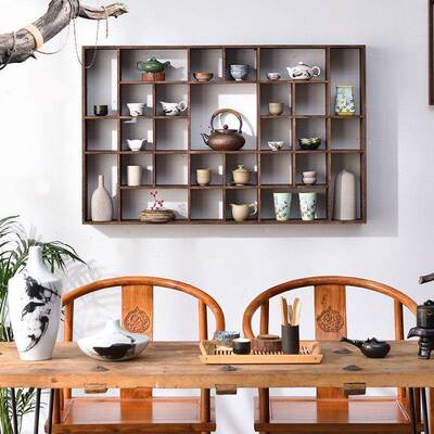 实木壁挂式物架实木茶格子架多古宝具阁博架壁挂式DMJ博置古架挂