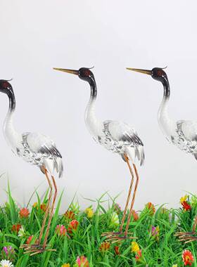 白鹭丹顶仙鹤玻璃钢雕塑假山造景房地产别墅小区庭院水池摆件