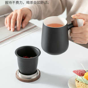 黑陶杯杯分离茶水高档大容量陶瓷个人泡茶茶道水杯厂家直销过滤喝
