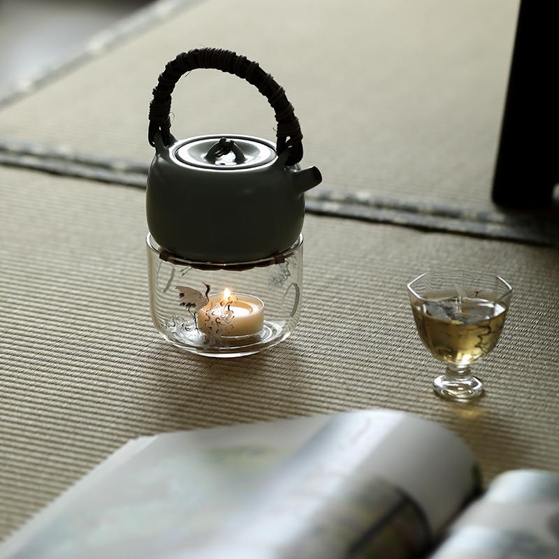 宜室茶话松鹤玻璃温茶炉小火炉蜡烛煮茶底座保温暖茶器围炉煮茶