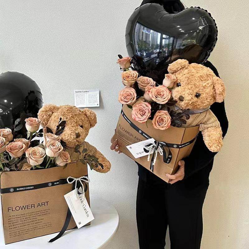 玩偶毛绒小熊花束永生玫瑰仿真花情人节礼物送女生生日鲜花永生花