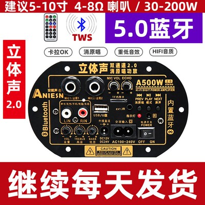 大功率蓝牙功放板 220V双声道家用低音炮音响主板 可插双麦克风