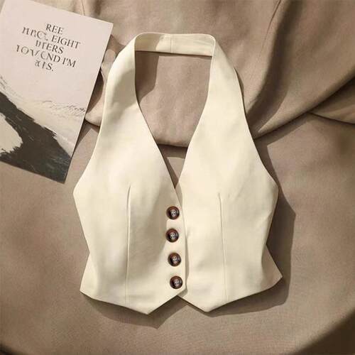 Women'S Knitted Halter Basic Fashion Sleeveless Button Back