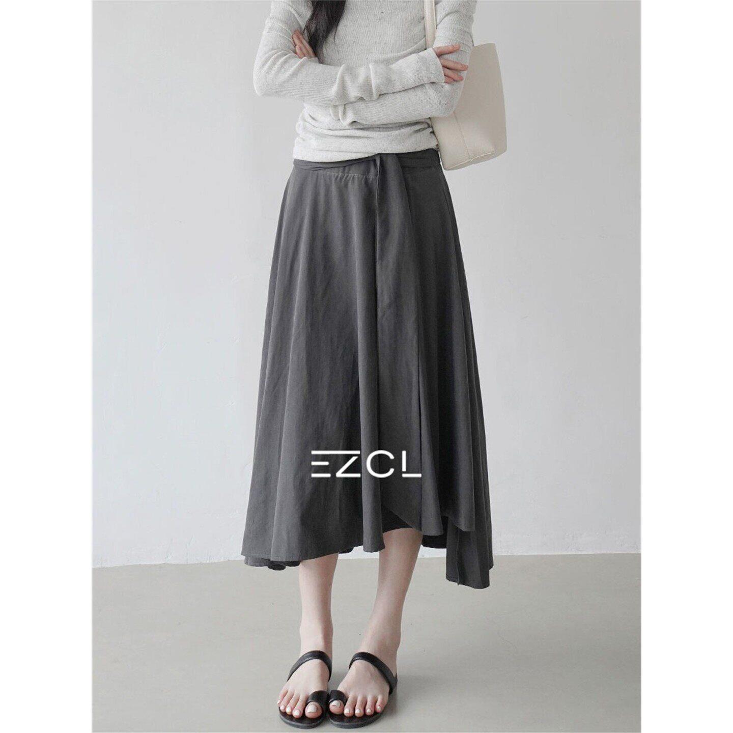 EZCL 春夏简约系带半身裙女中长设计感宽松不规则裙摆温柔风裙子