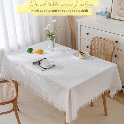 Cotton linen tablecloth, tassel lace tablecloth 桌布花边台布
