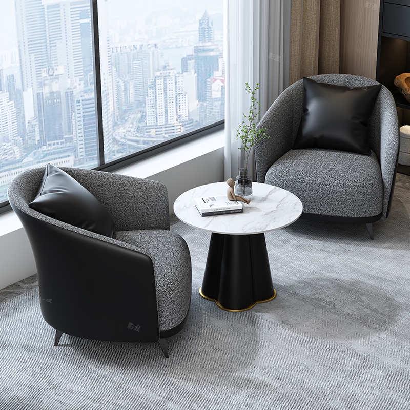 轻奢洽谈桌椅组合售楼处接待会客休闲沙发奶茶店岩板阳台小圆桌子