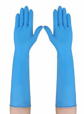 无尘无粉16寸一次性丁腈手套白色蓝色防滑防油加厚实验室丁晴手套