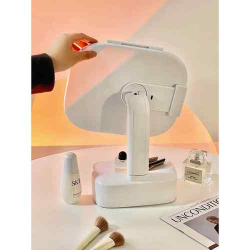 化妆镜收纳盒一体台式桌面大号镜子折叠镜卧室梳妆台led灯梳新品