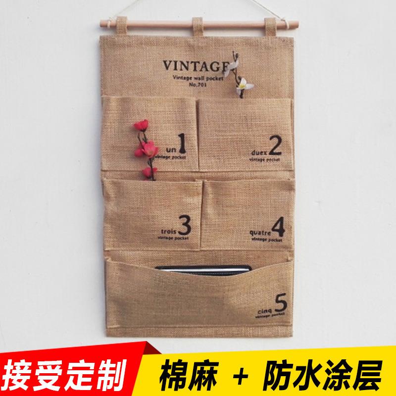 ZAKKA棉麻文艺朴素黄麻怀旧墙壁多用收纳挂袋 多口储物袋门后