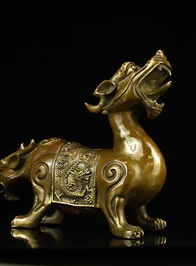 仿古双头兽摆件神兽家居门厅客厅玄关工艺品定桌面装饰做铜貔貅