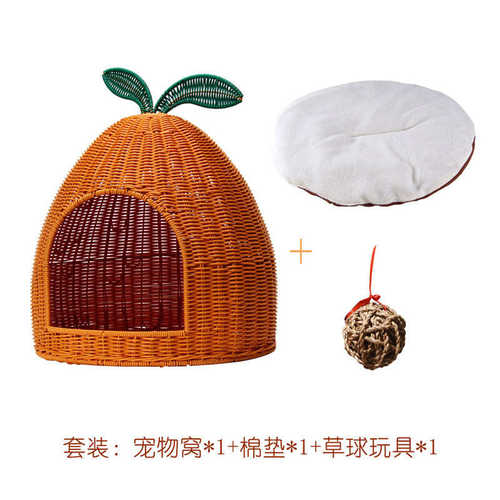 幼水洗窝四季可藤编通用屋别墅宠物猫窝式猫猫透气宠物用品半封闭