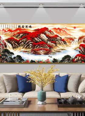 国画中式鸿运当头挂画办公室山水画靠山画客厅装饰画墙上壁画轻奢